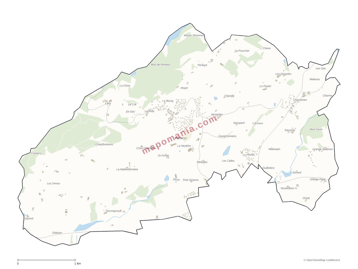 Carte de Pomeys à personnaliser