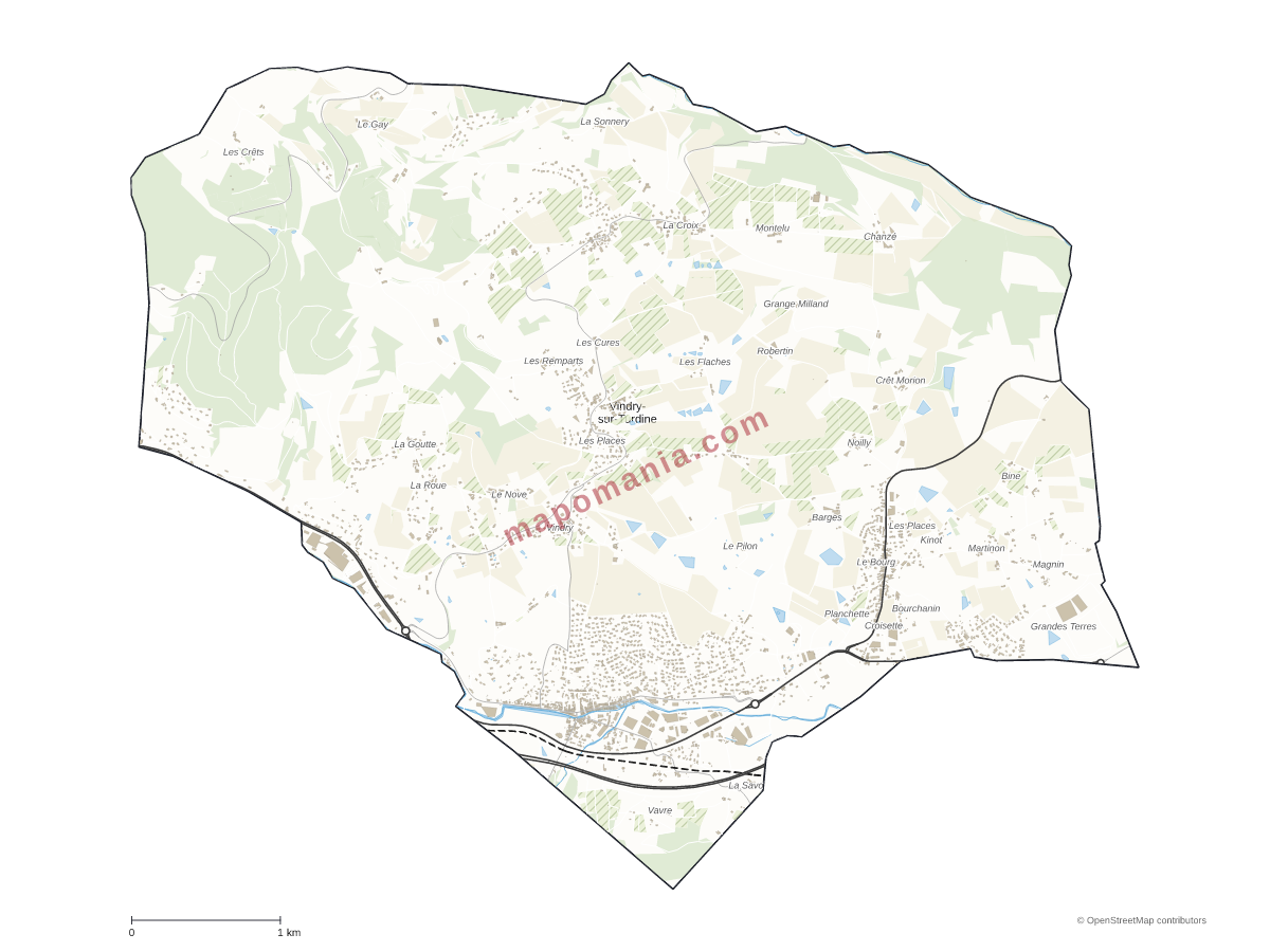 Carte de Vindry-sur-Turdine à personnaliser
