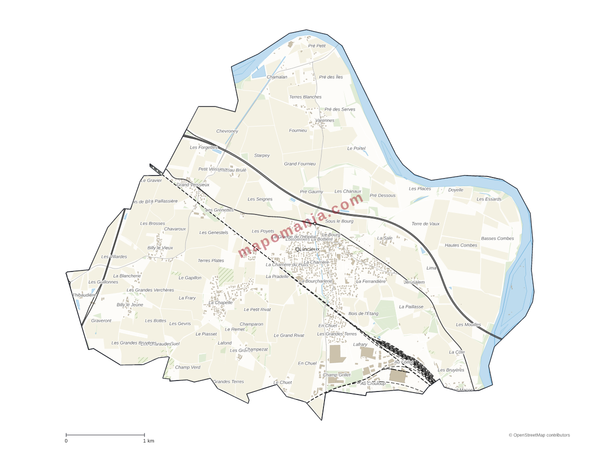 Carte de Quincieux à personnaliser
