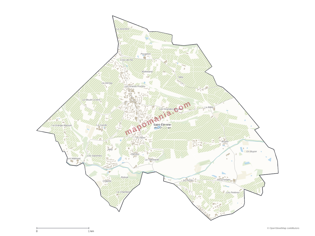 Carte de Saint-Étienne-des-Oullières à personnaliser