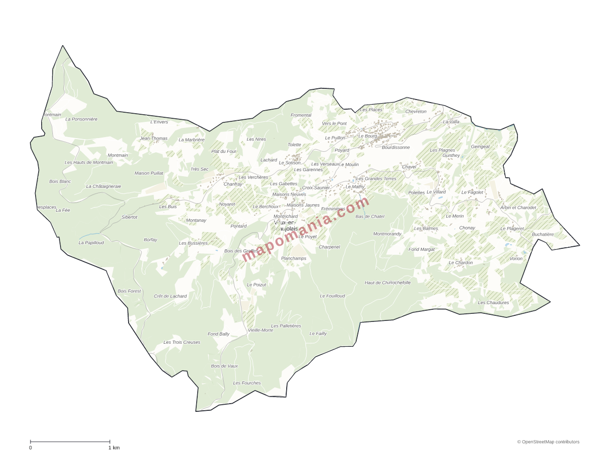 Carte de Vaux-en-Beaujolais à personnaliser