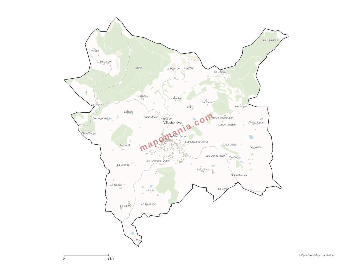 Carte de Villechenève à personnaliser