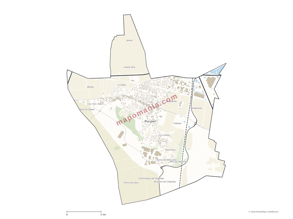 Carte de Pusignan à personnaliser