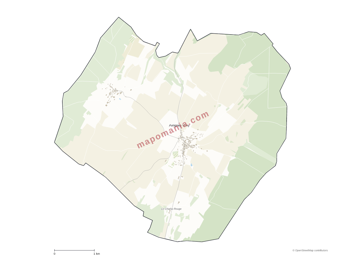 Carte de Avrigney-Virey à personnaliser