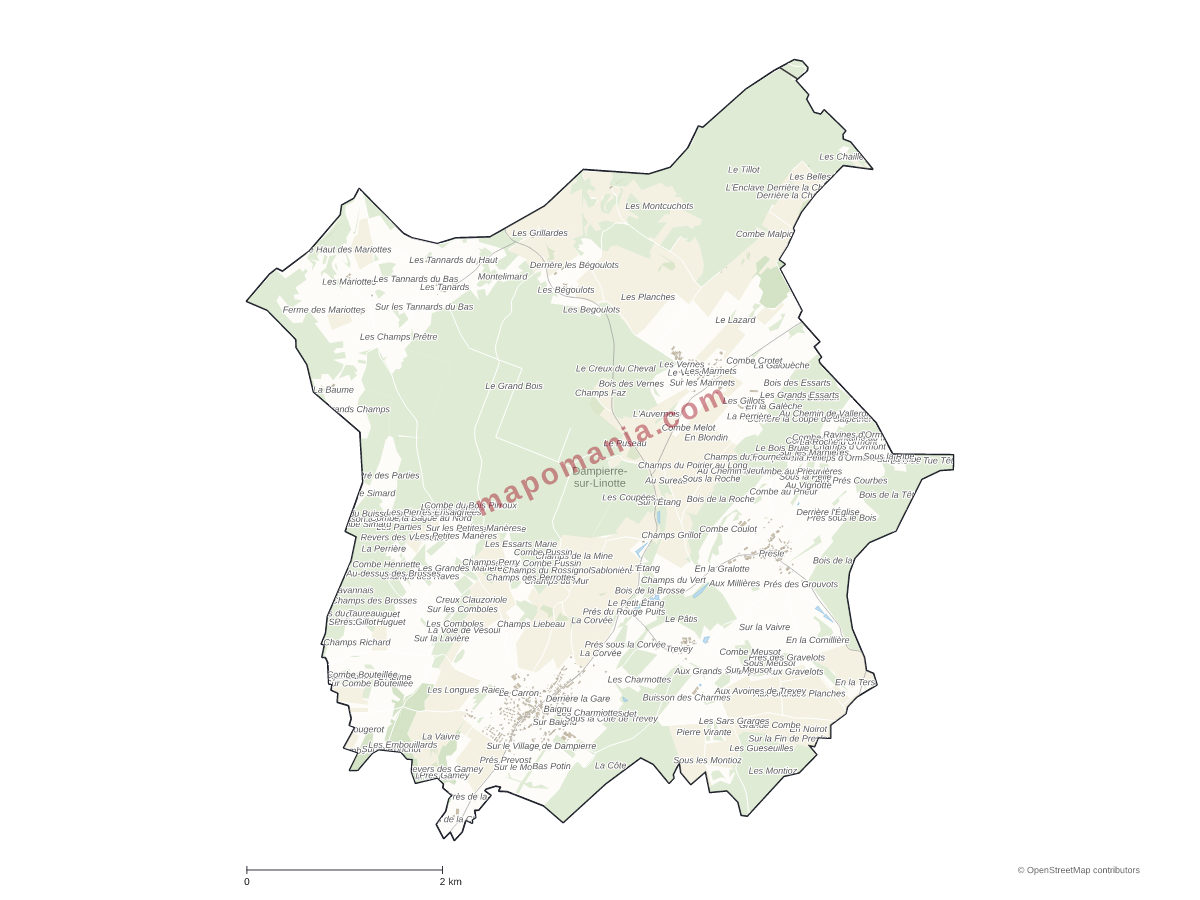 Carte de Dampierre-sur-Linotte à personnaliser