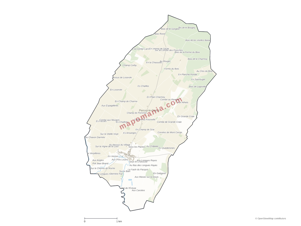 Carte de Percey-le-Grand à personnaliser