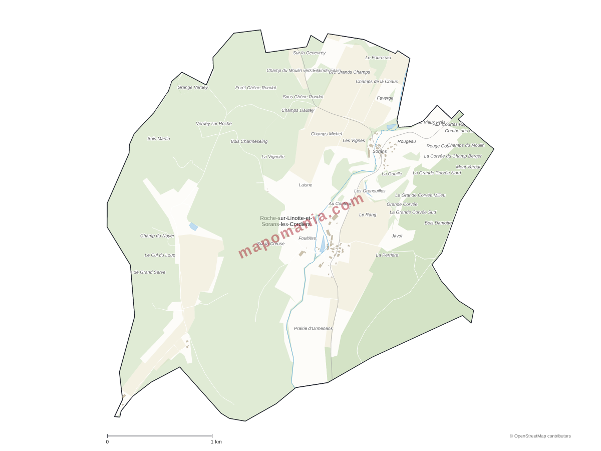 Carte de Roche-sur-Linotte-et-Sorans-les-Cordiers à personnaliser