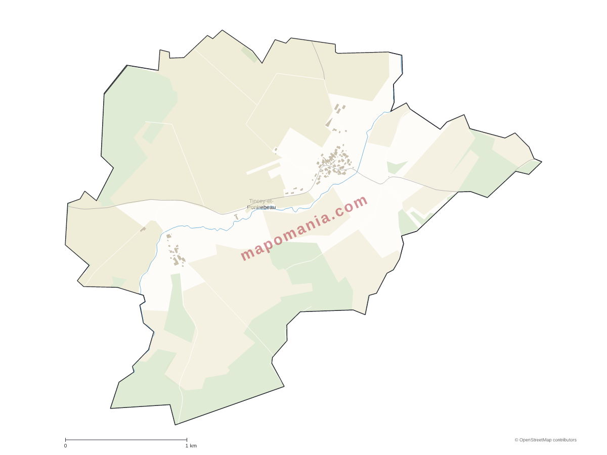 Carte de Tincey-et-Pontrebeau à personnaliser