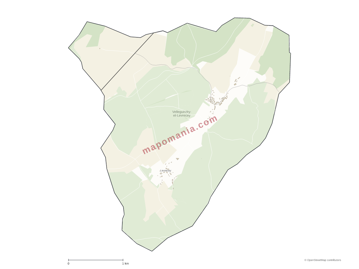 Carte de Velleguindry-et-Levrecey à personnaliser