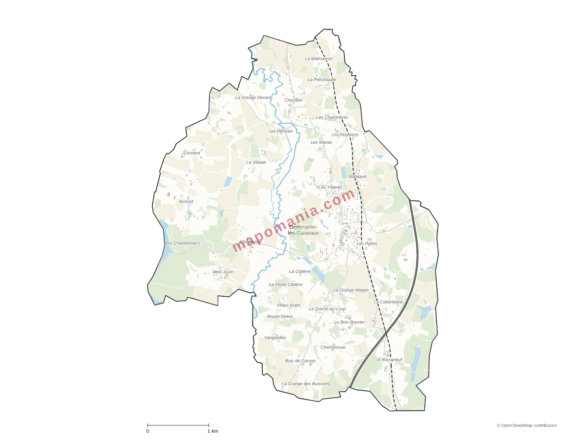 Carte de Dommartin-lès-Cuiseaux à personnaliser