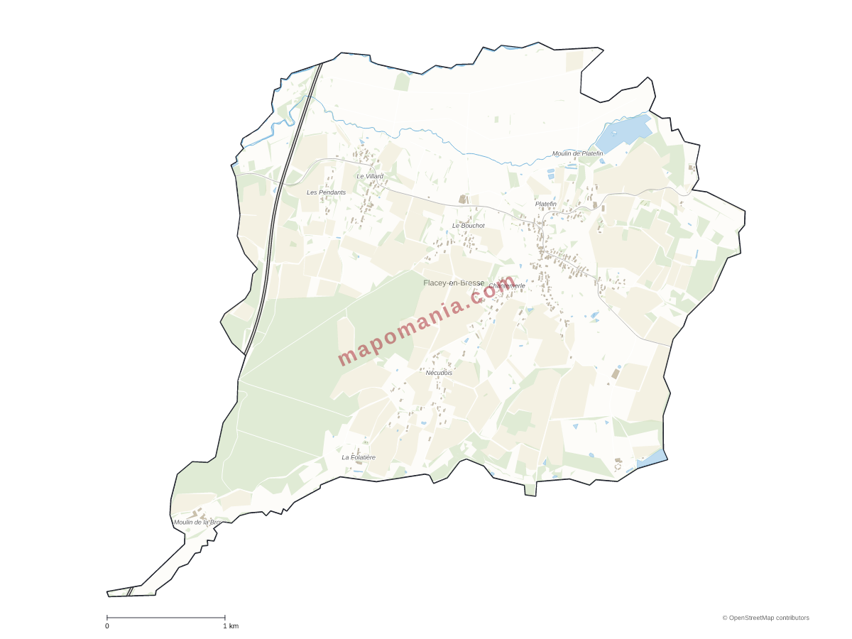 Carte de Flacey-en-Bresse à personnaliser