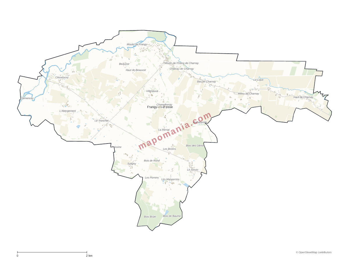 Carte de Frangy-en-Bresse à personnaliser