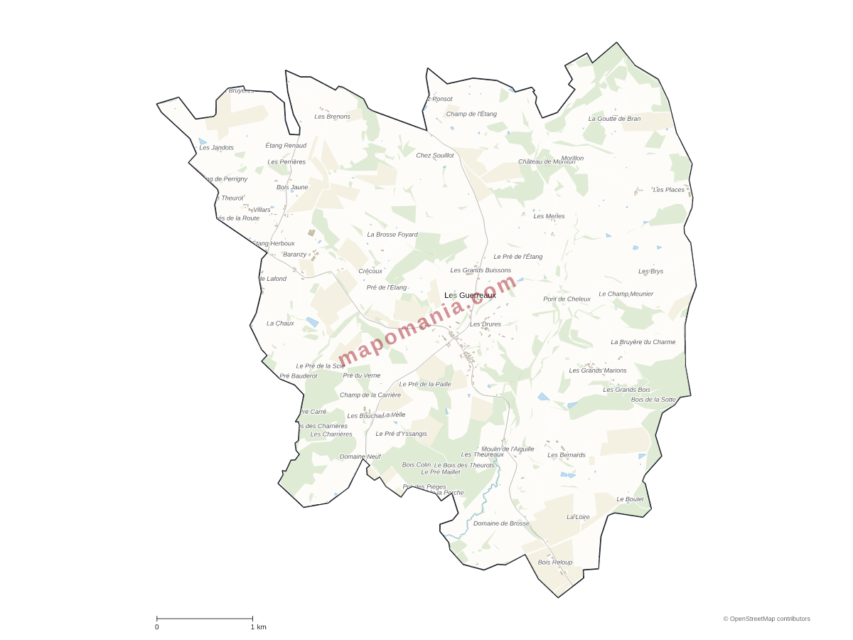 Carte de Les Guerreaux à personnaliser