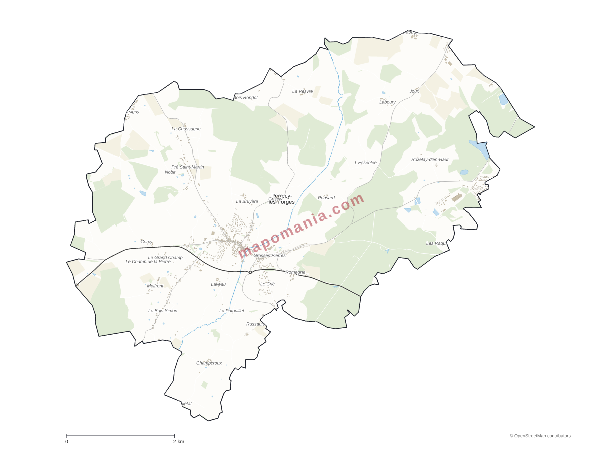 Carte de Perrecy-les-Forges à personnaliser
