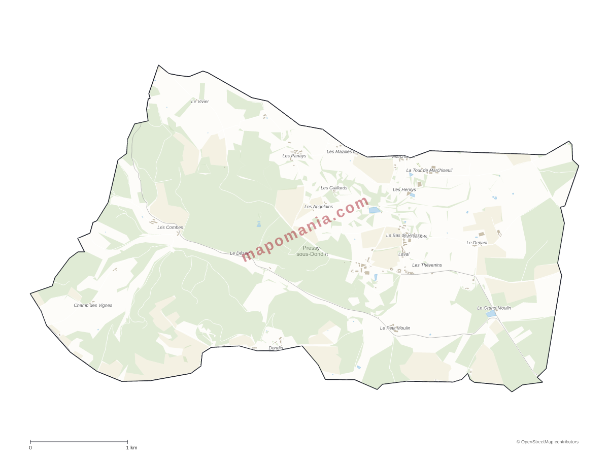 Carte de Pressy-sous-Dondin à personnaliser