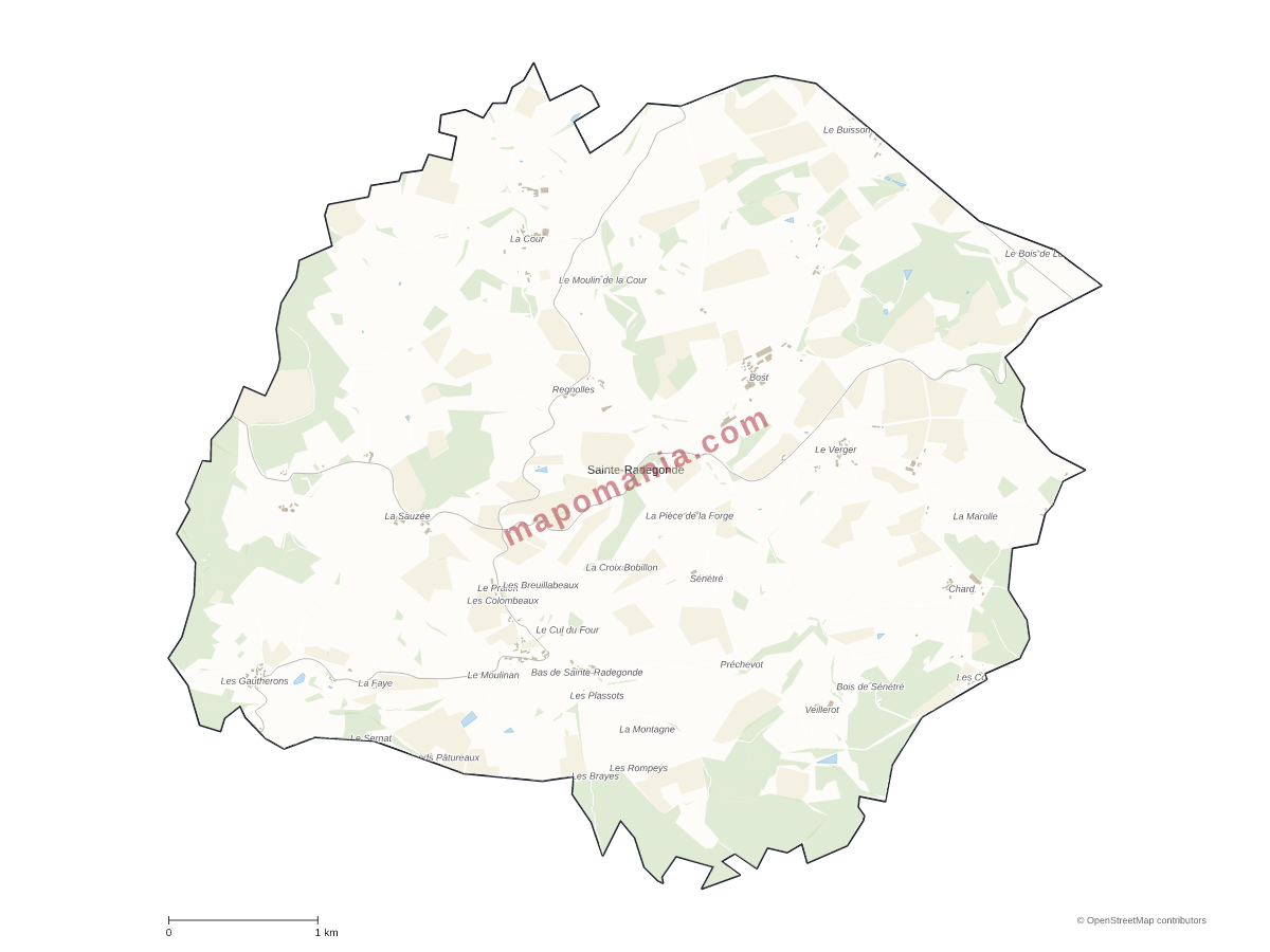 Carte de Sainte-Radegonde à personnaliser