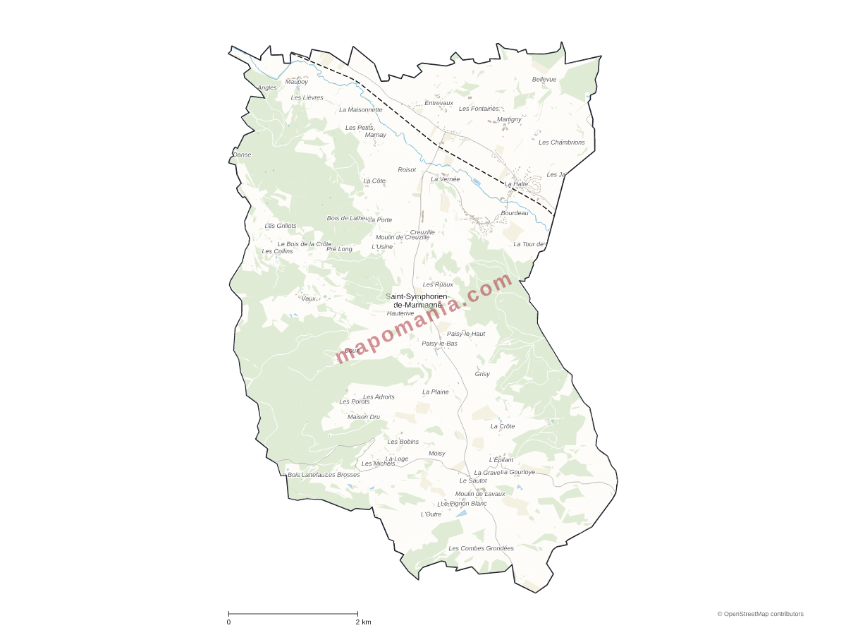 Carte de Saint-Symphorien-de-Marmagne à personnaliser
