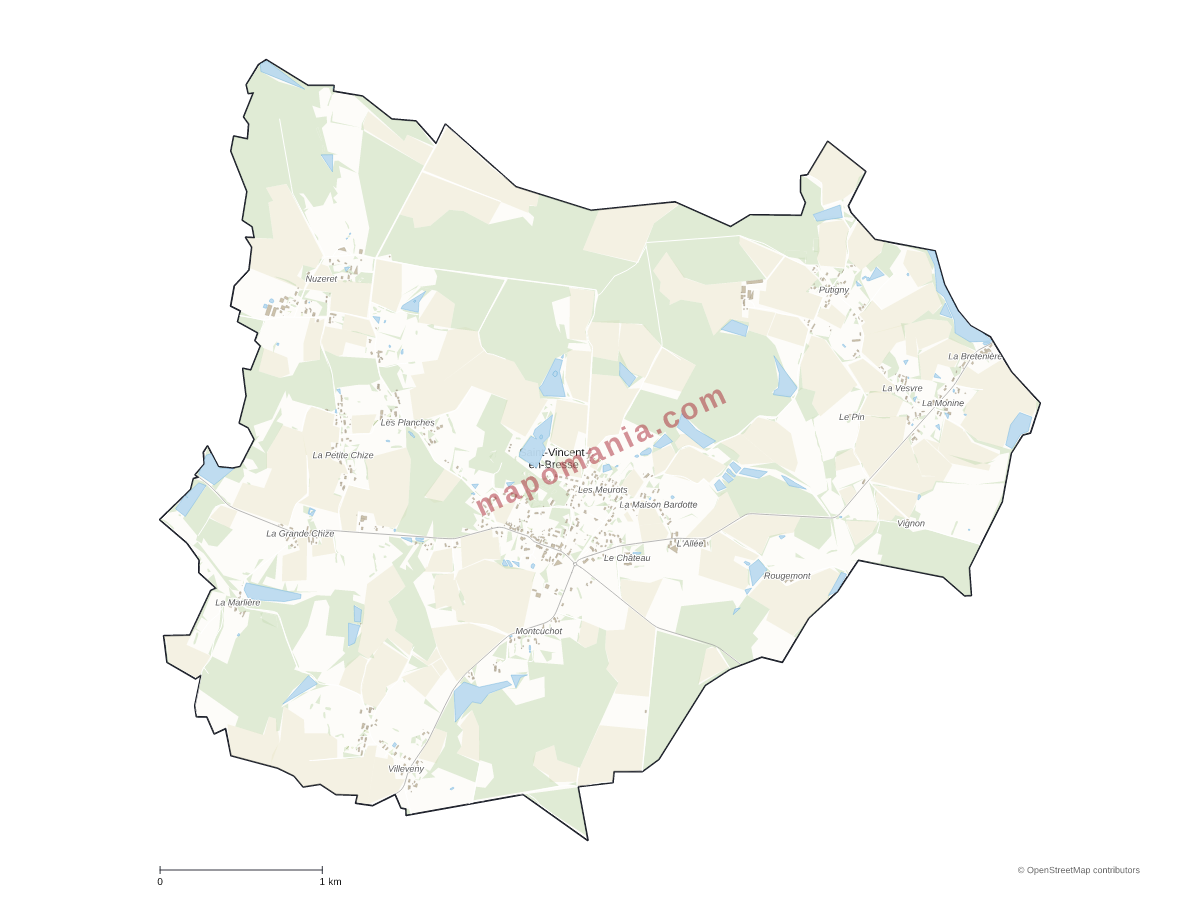 Carte de Saint-Vincent-en-Bresse à personnaliser