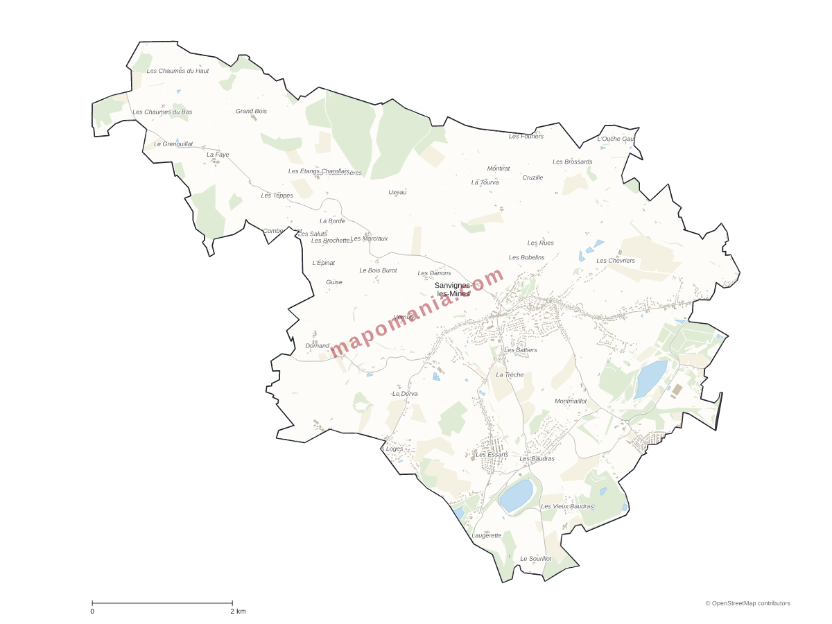 Carte de Sanvignes-les-Mines à personnaliser
