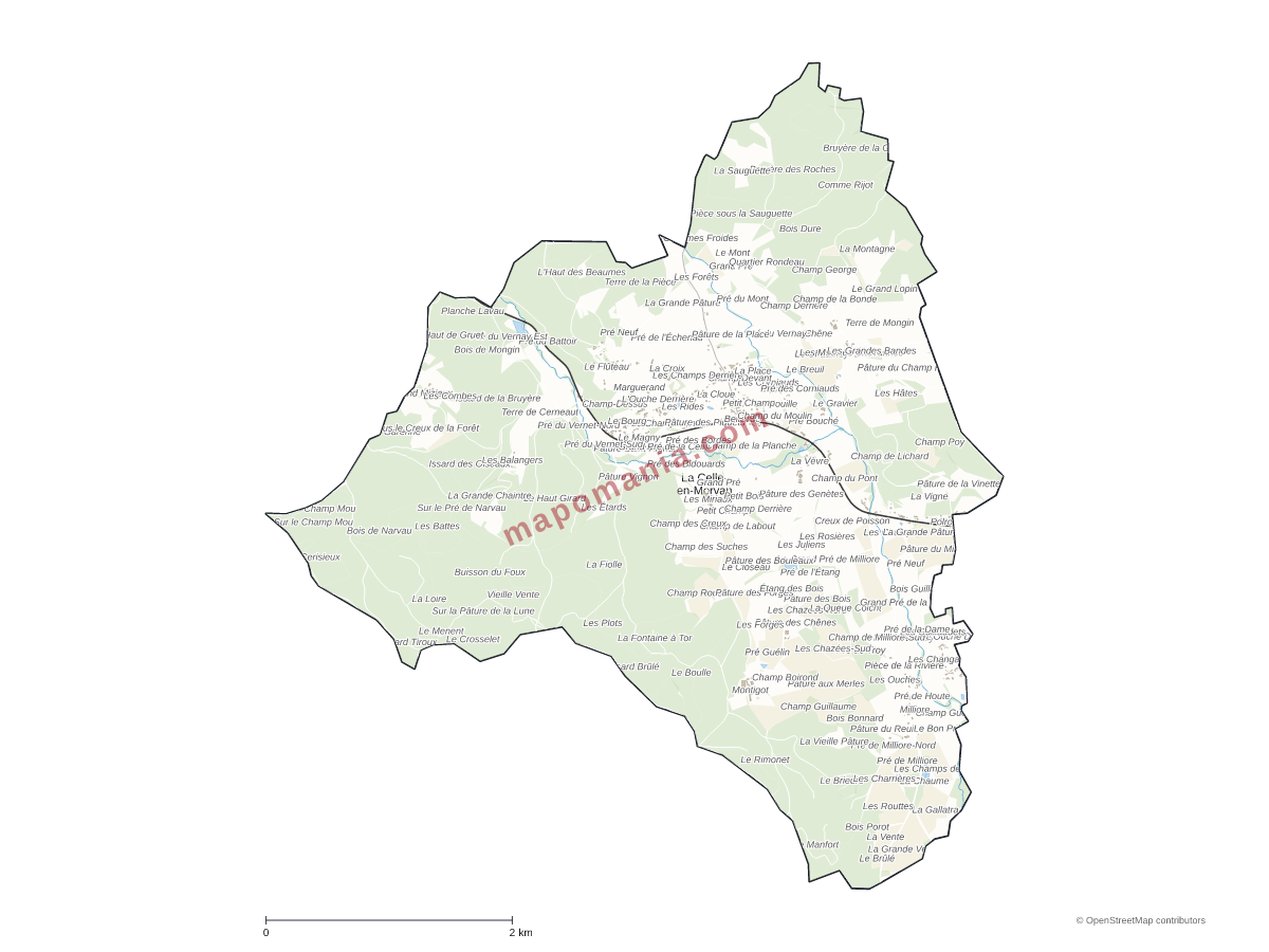 Carte de La Celle-en-Morvan à personnaliser
