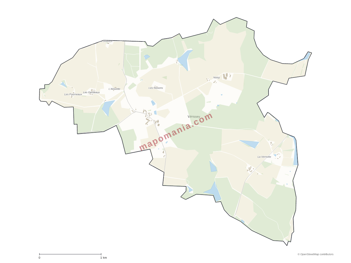 Carte de Vérissey à personnaliser