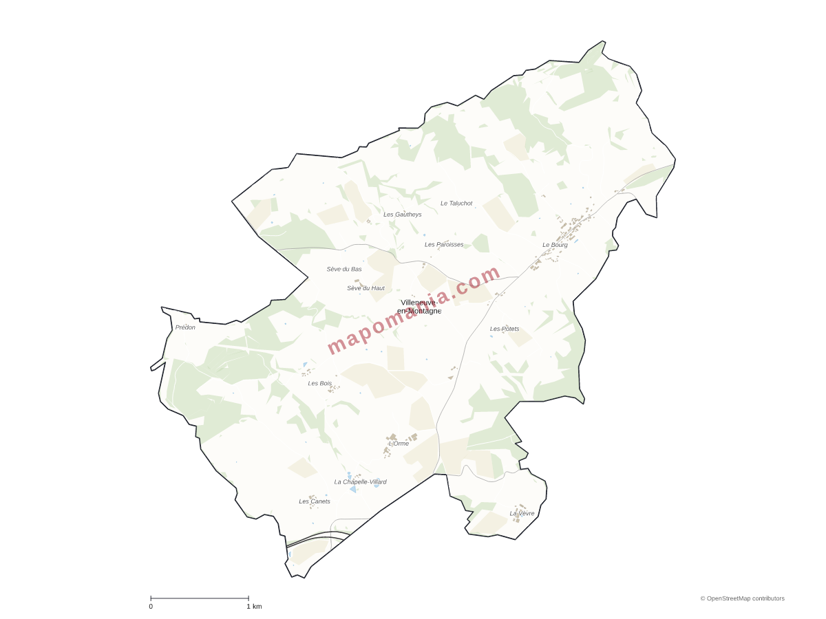Carte de Villeneuve-en-Montagne à personnaliser
