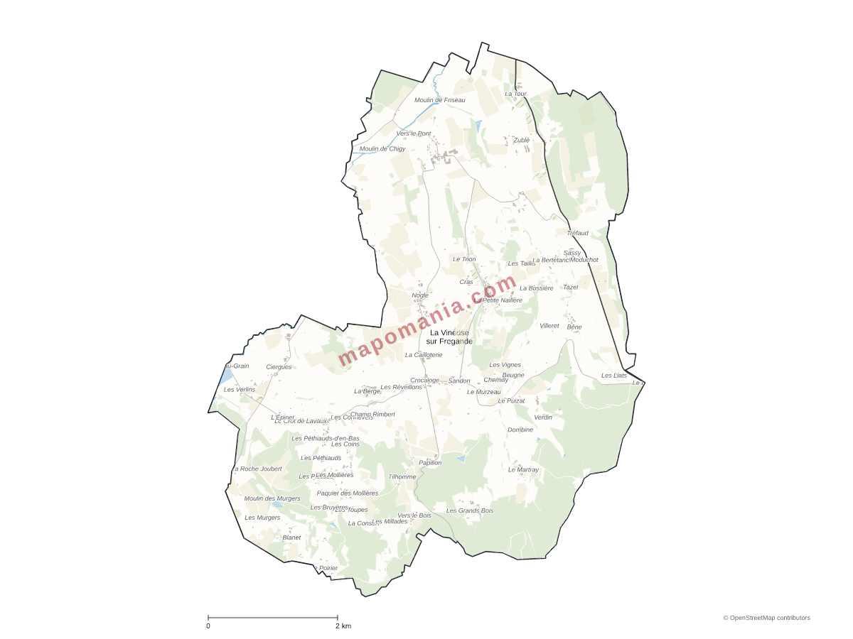 Carte de La Vineuse sur Fregande à personnaliser