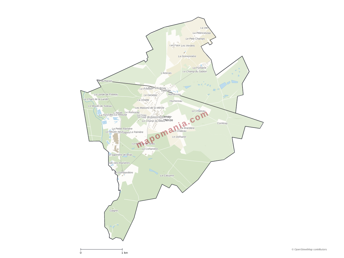 Carte de Ardenay-sur-Mérize à personnaliser