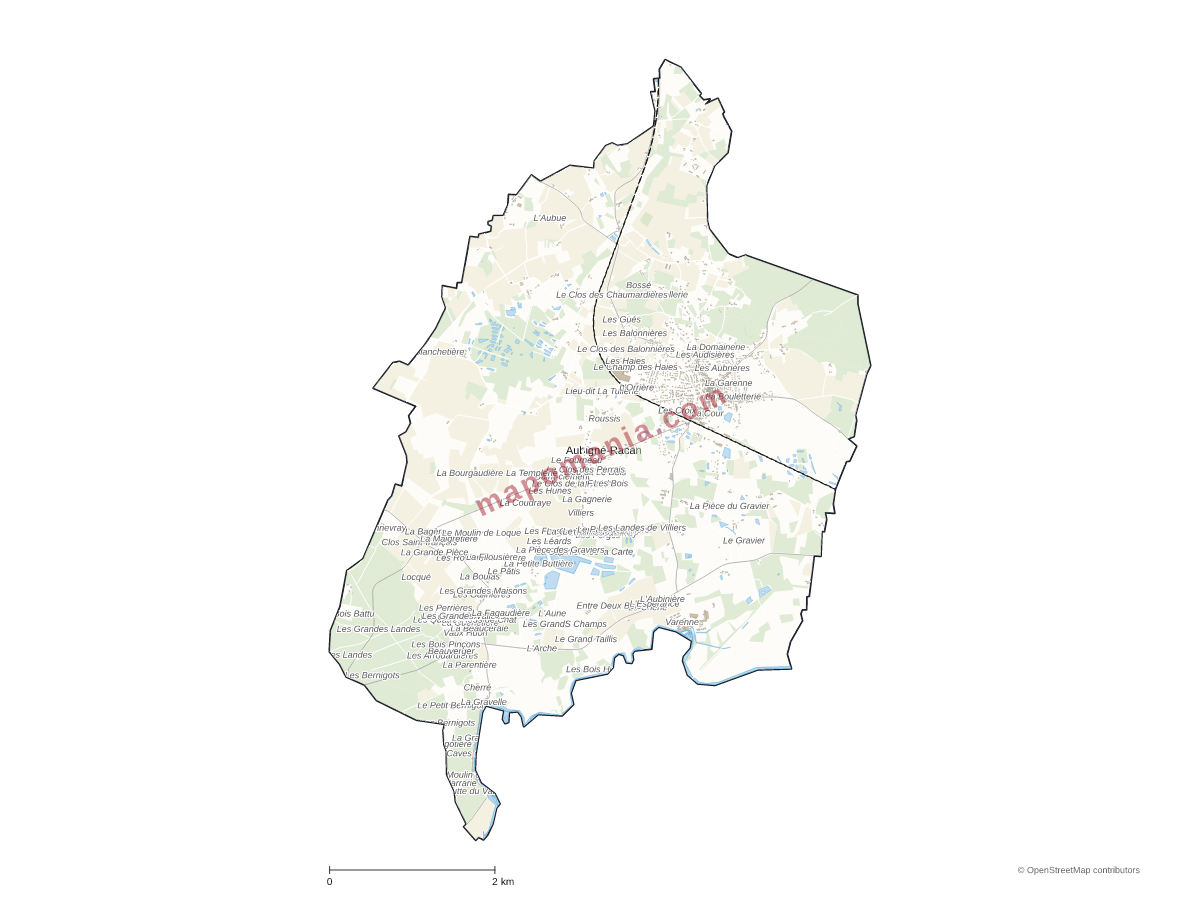 Carte de Aubigné-Racan à personnaliser