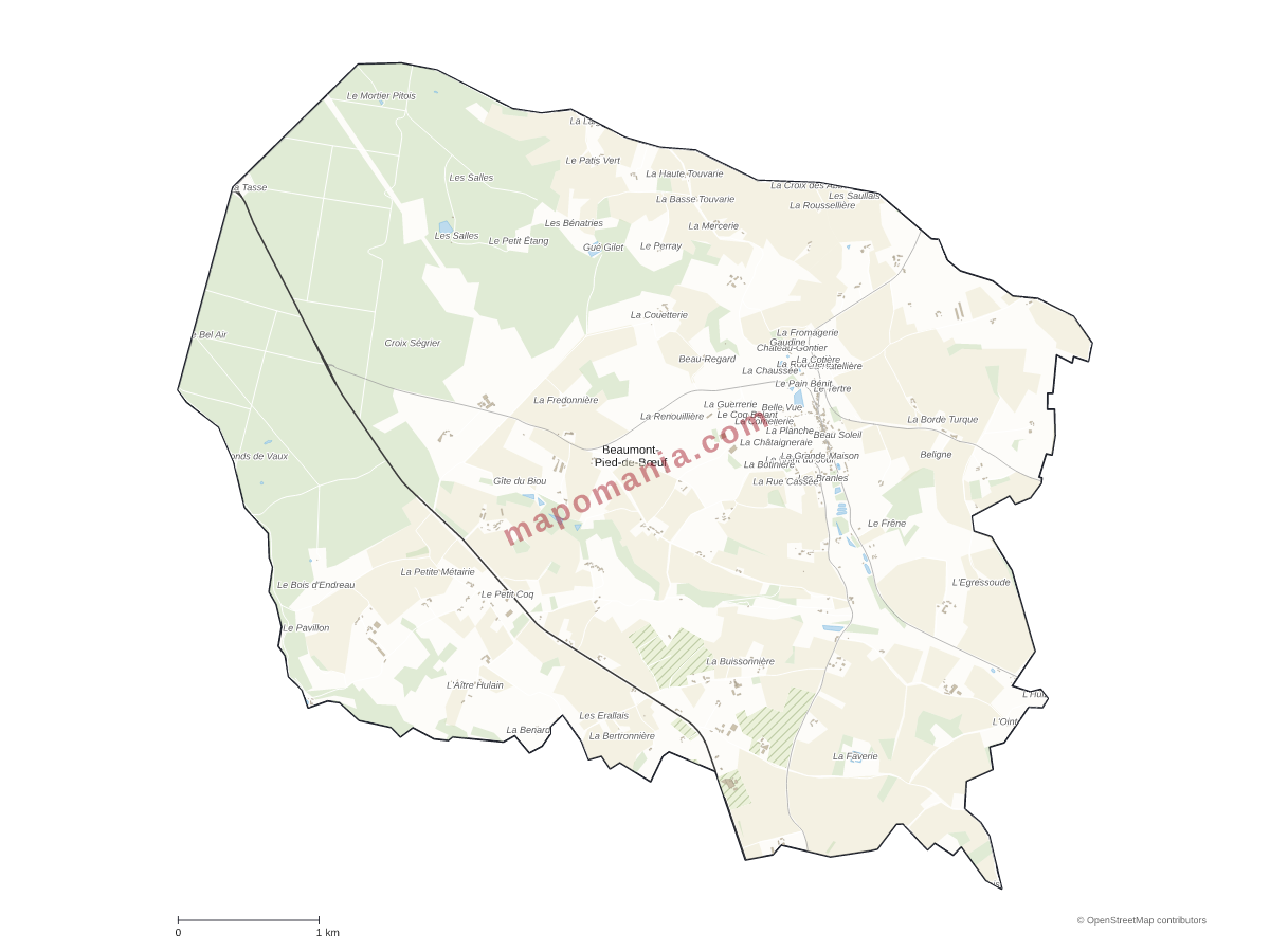 Carte de Beaumont-Pied-de-Bœuf à personnaliser