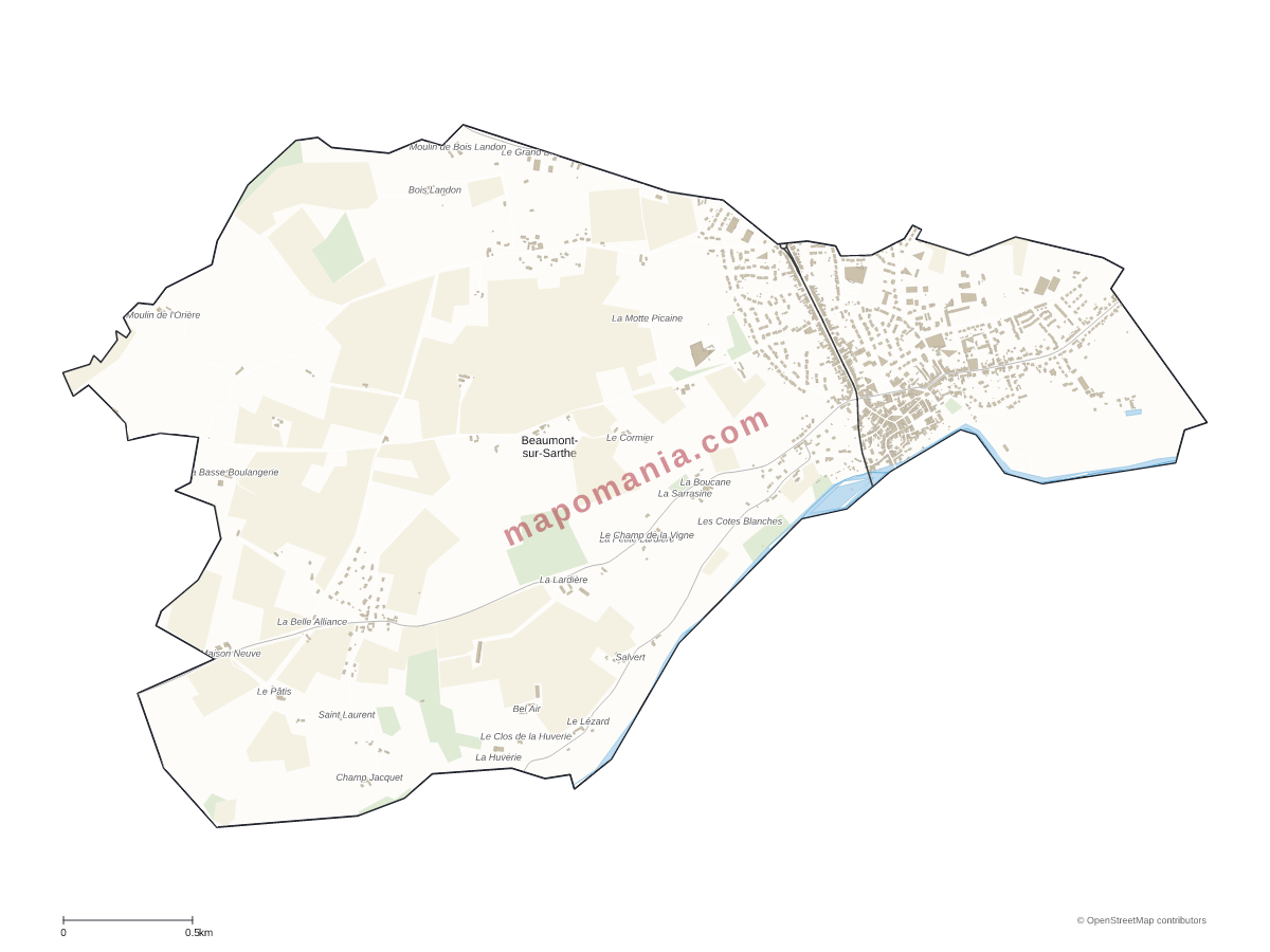 Carte de Beaumont-sur-Sarthe à personnaliser