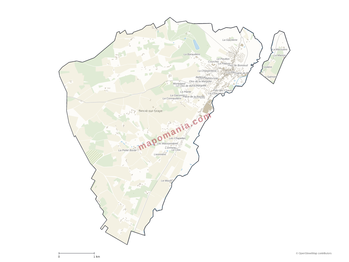 Carte de Bessé-sur-Braye à personnaliser
