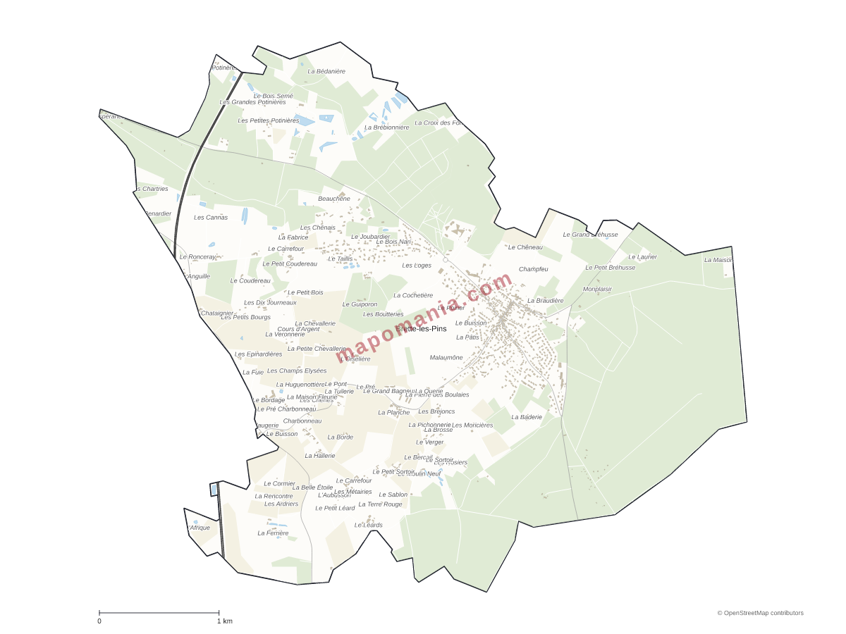 Carte de Brette-les-Pins à personnaliser