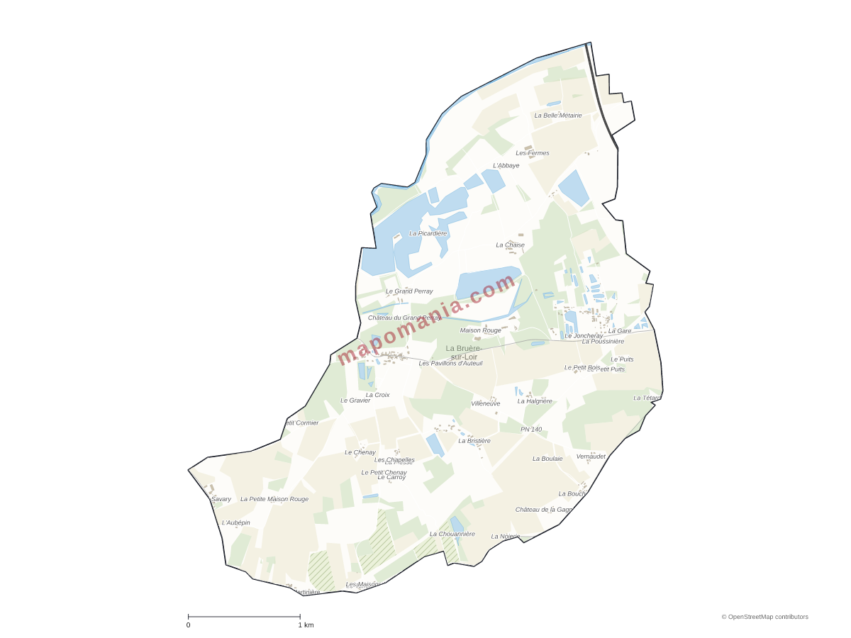 Carte de La Bruère-sur-Loir à personnaliser