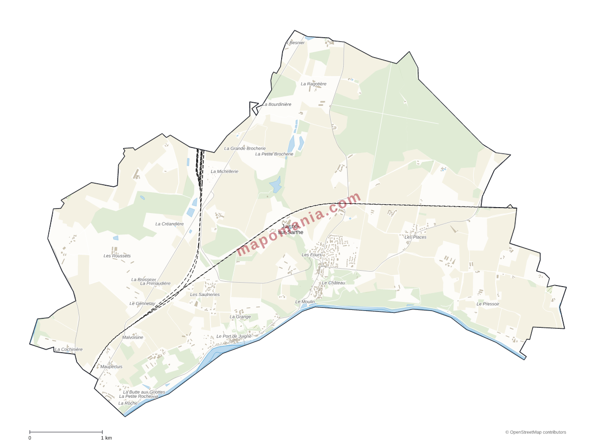Carte de Juigné-sur-Sarthe à personnaliser