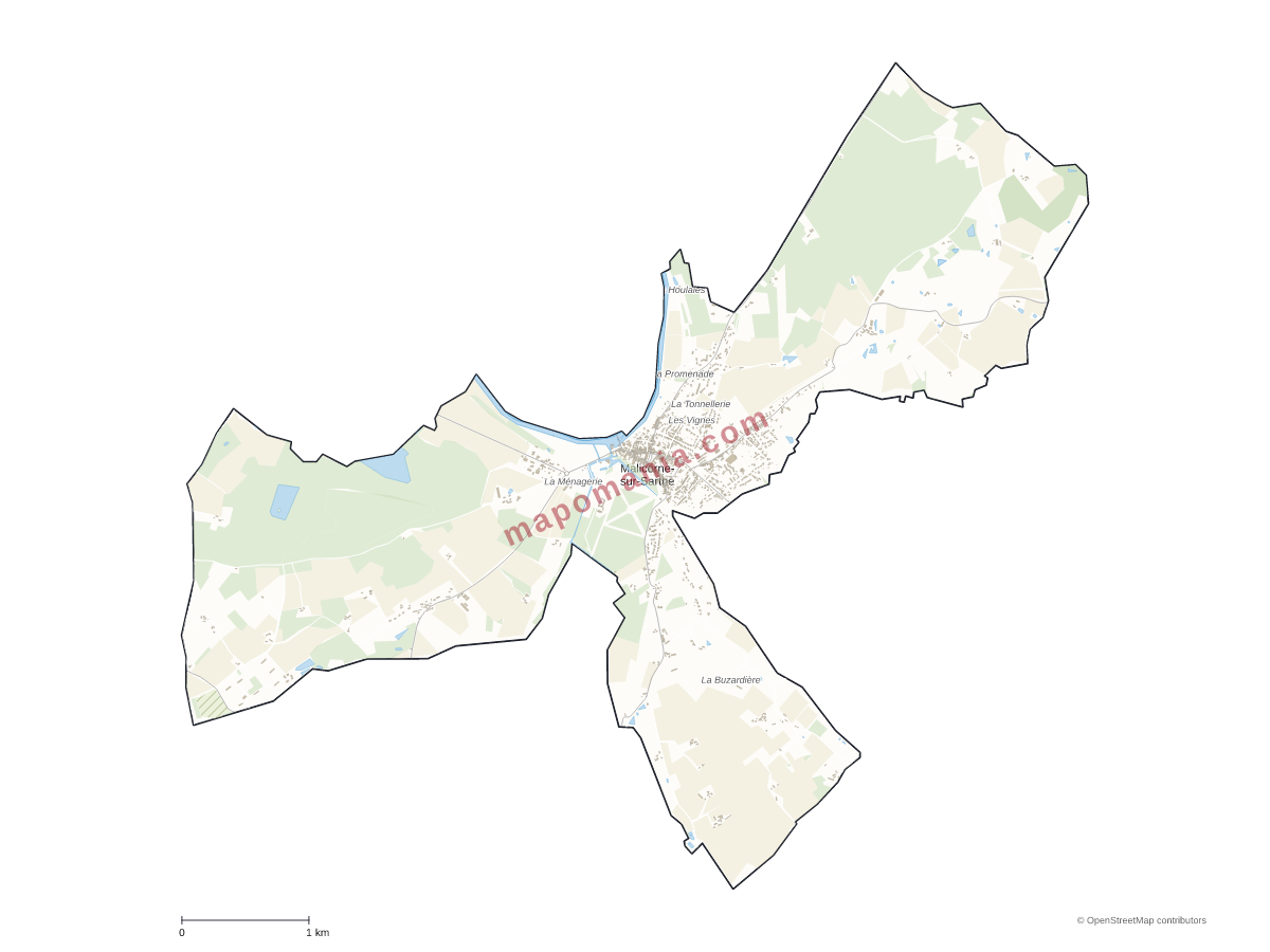 Carte de Malicorne-sur-Sarthe à personnaliser