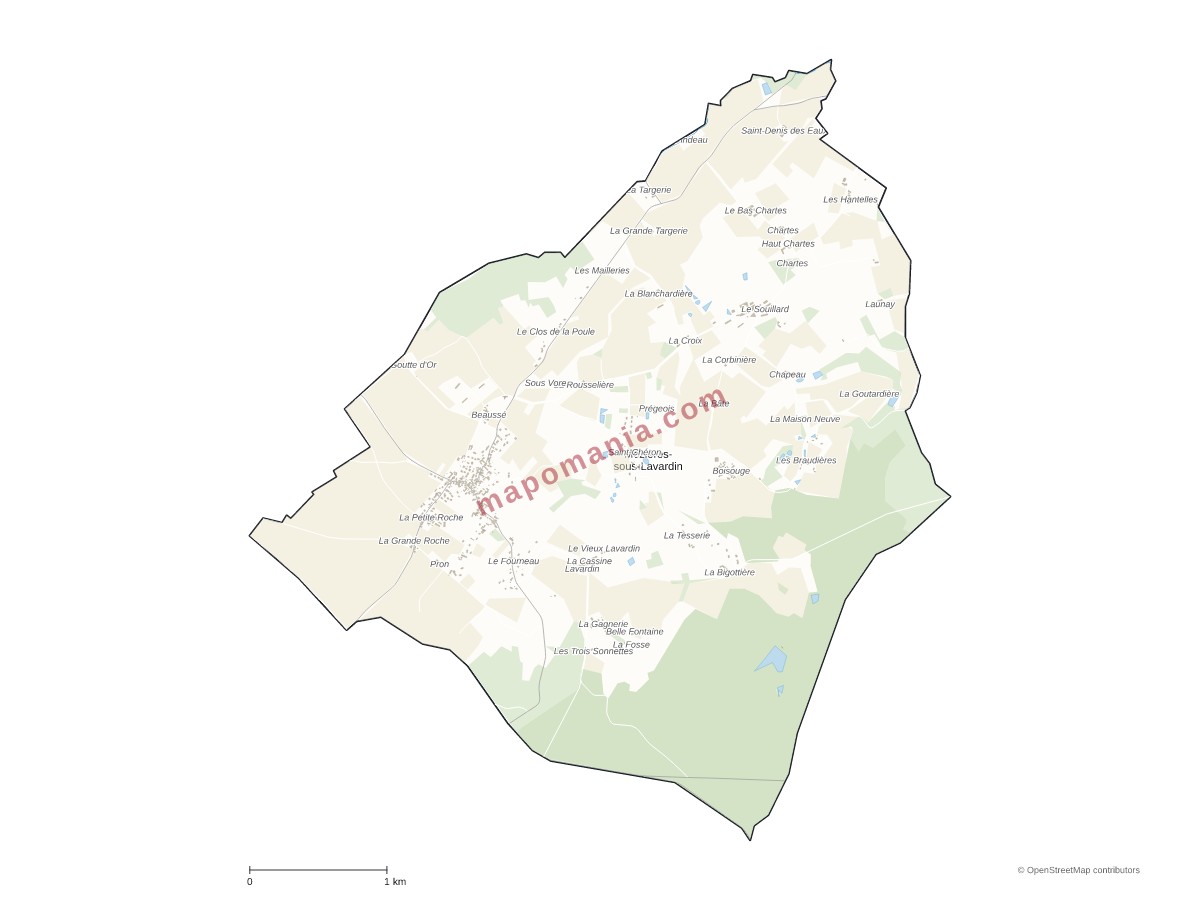 Carte de Mézières-sous-Lavardin à personnaliser