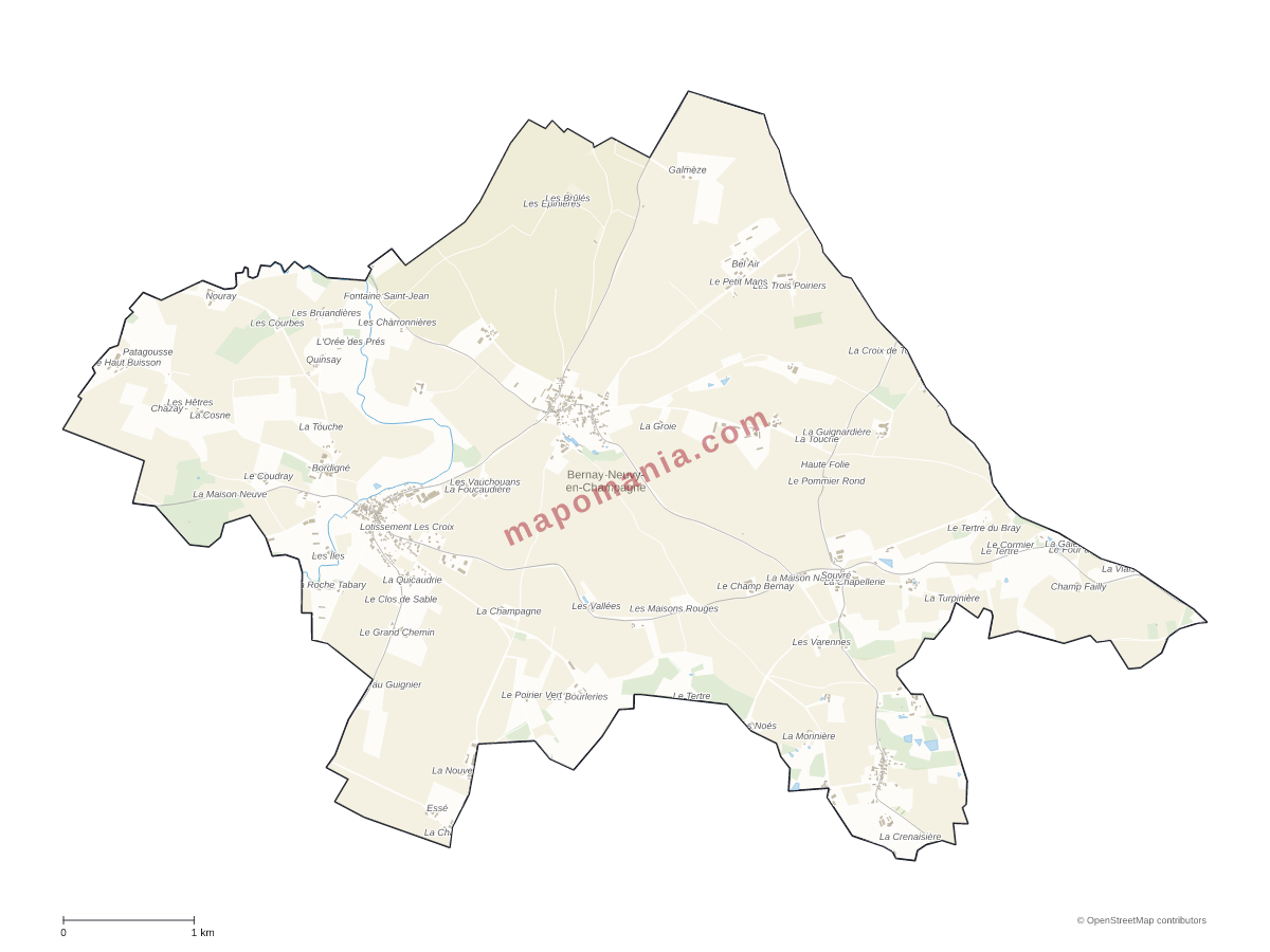 Carte de Bernay-Neuvy-en-Champagne à personnaliser