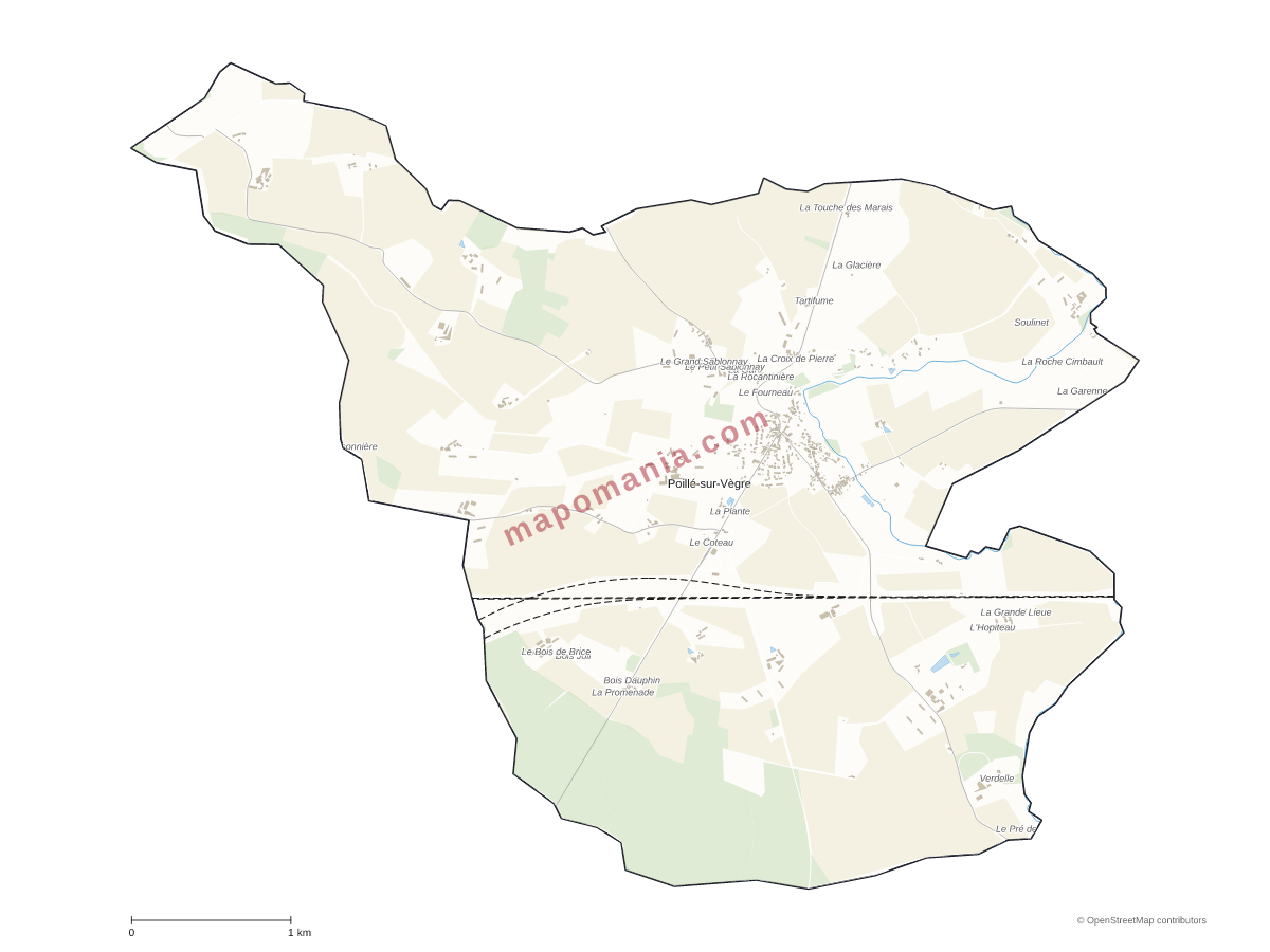 Carte de Poillé-sur-Vègre à personnaliser