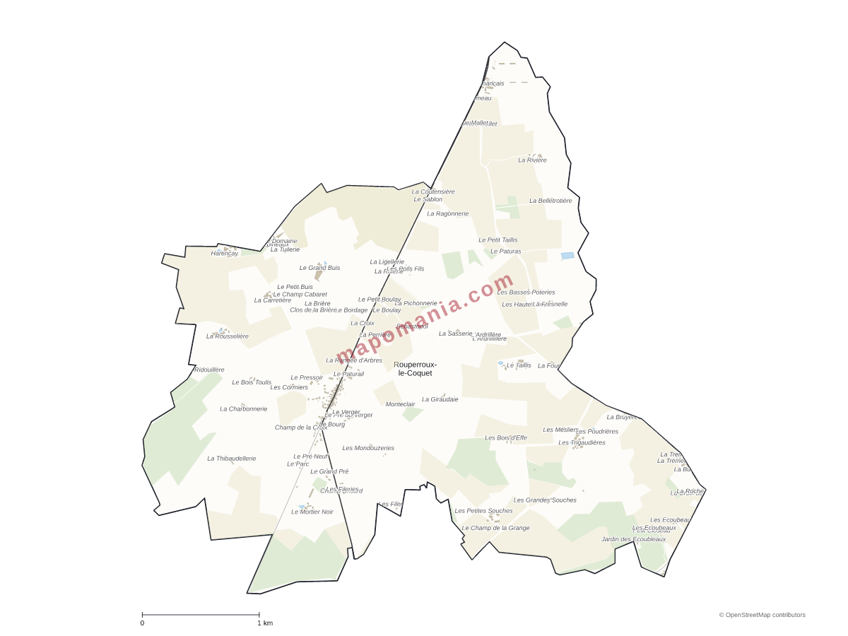 Carte de Rouperroux-le-Coquet à personnaliser
