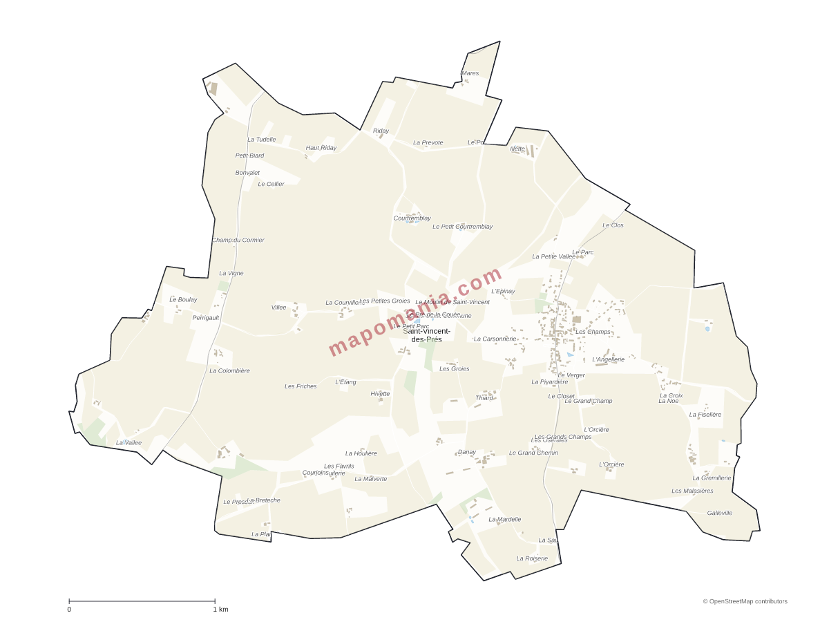 Carte de Saint-Vincent-des-Prés à personnaliser