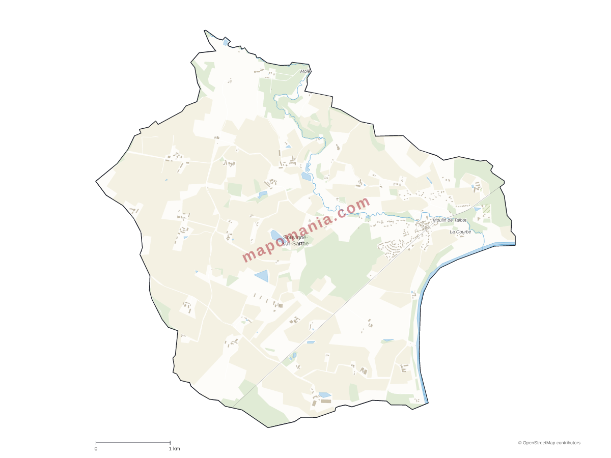 Carte de Souvigné-sur-Sarthe à personnaliser