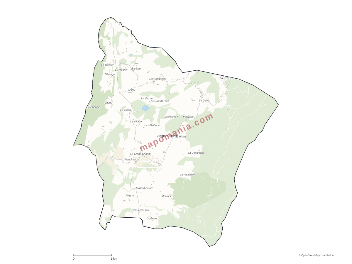 Carte de Attignat-Oncin à personnaliser