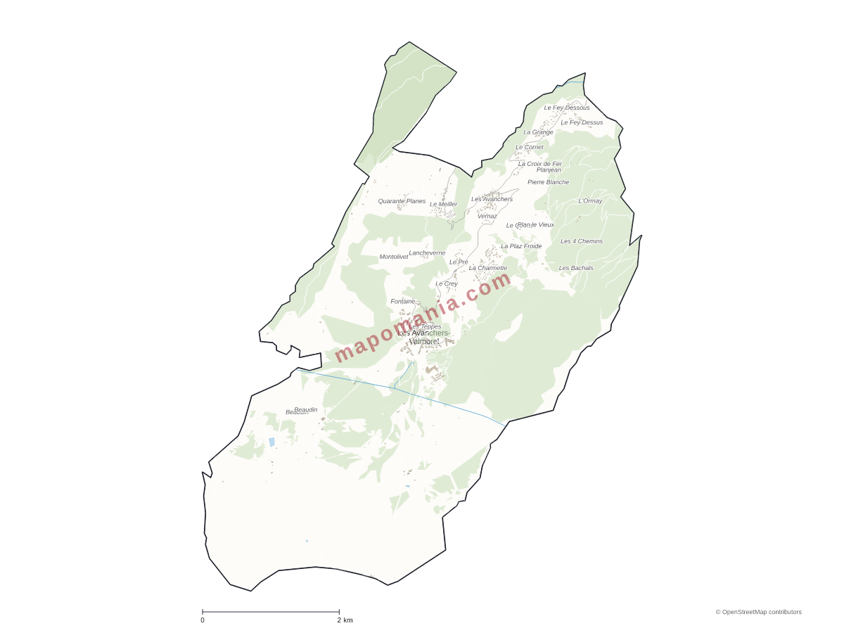 Carte de Les Avanchers-Valmorel à personnaliser