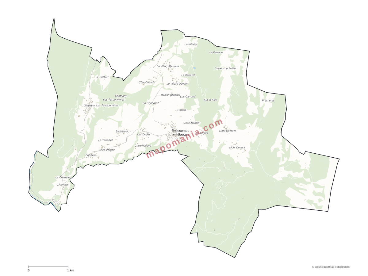 Carte de Bellecombe-en-Bauges à personnaliser