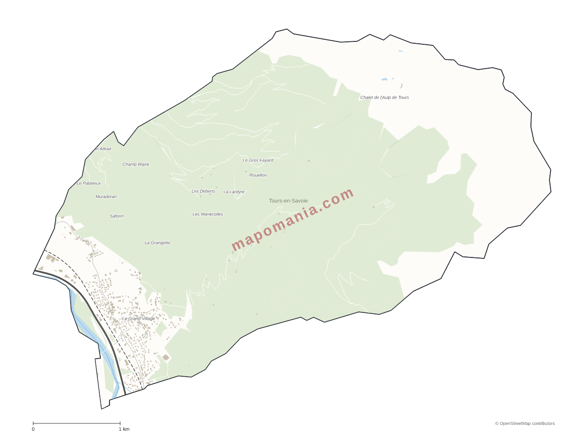 Carte de Tours-en-Savoie à personnaliser
