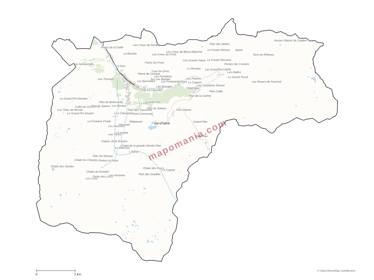Carte de Val-d'Isère à personnaliser