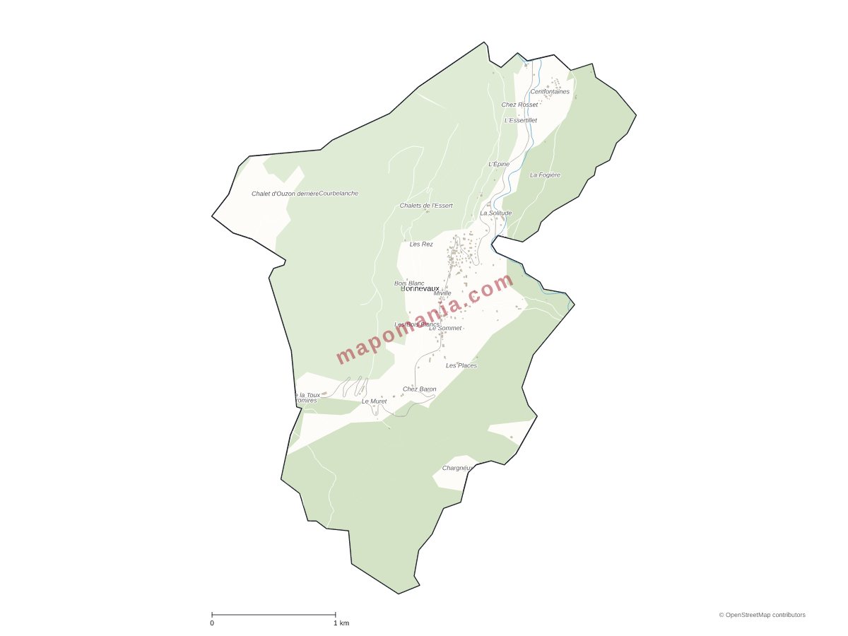 Carte de Bonnevaux à personnaliser