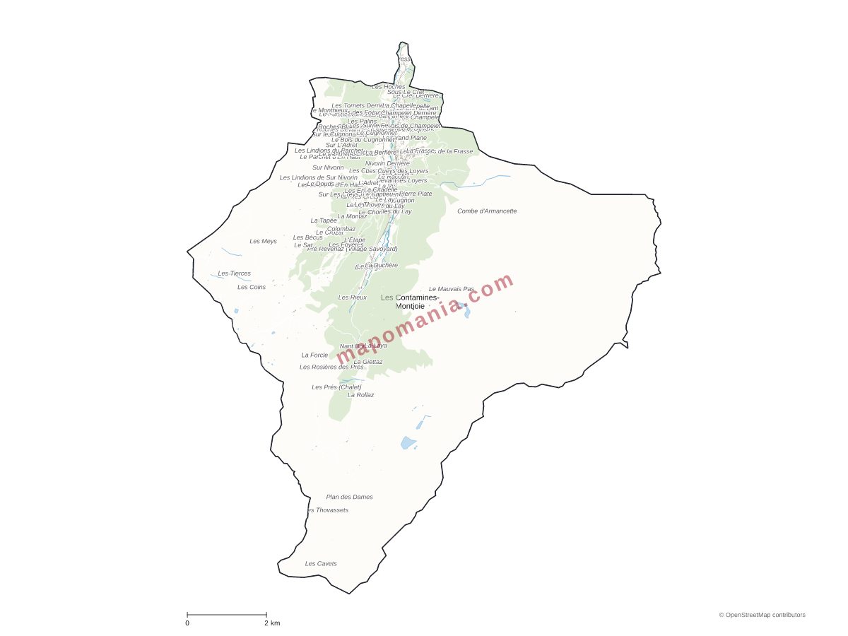 Carte de Les Contamines-Montjoie à personnaliser