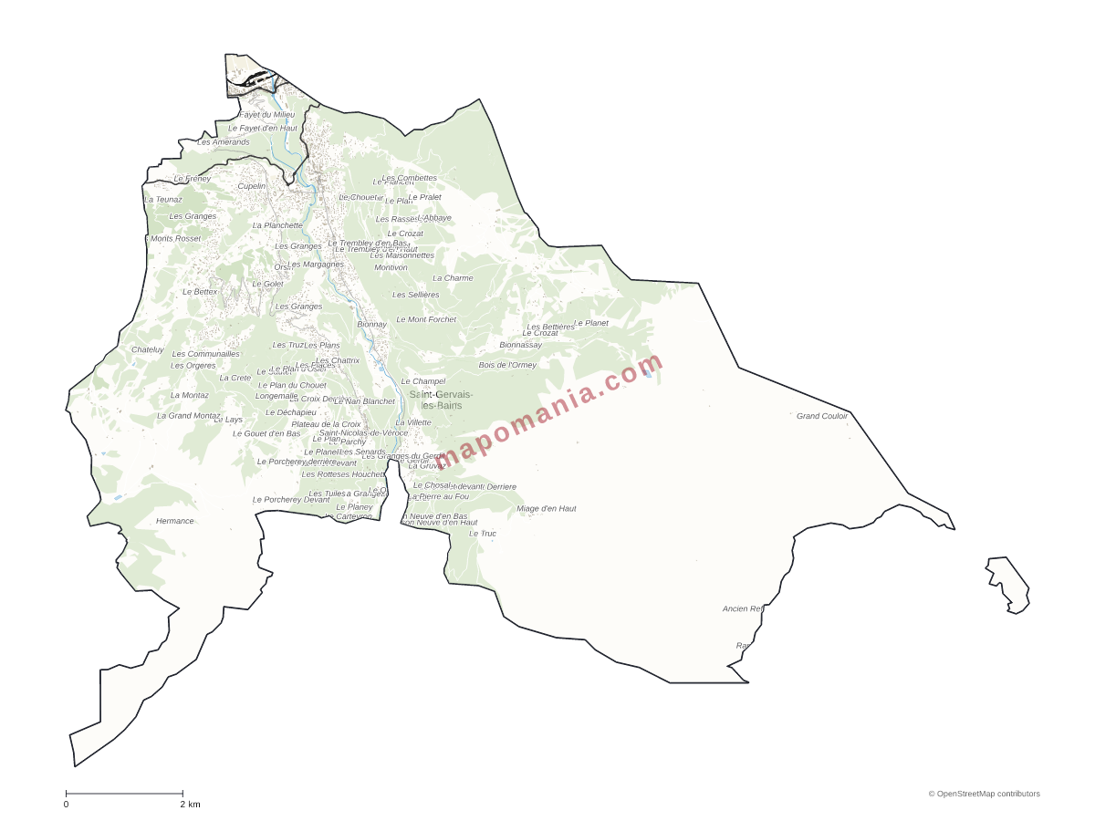 Carte de Saint-Gervais-les-Bains à personnaliser